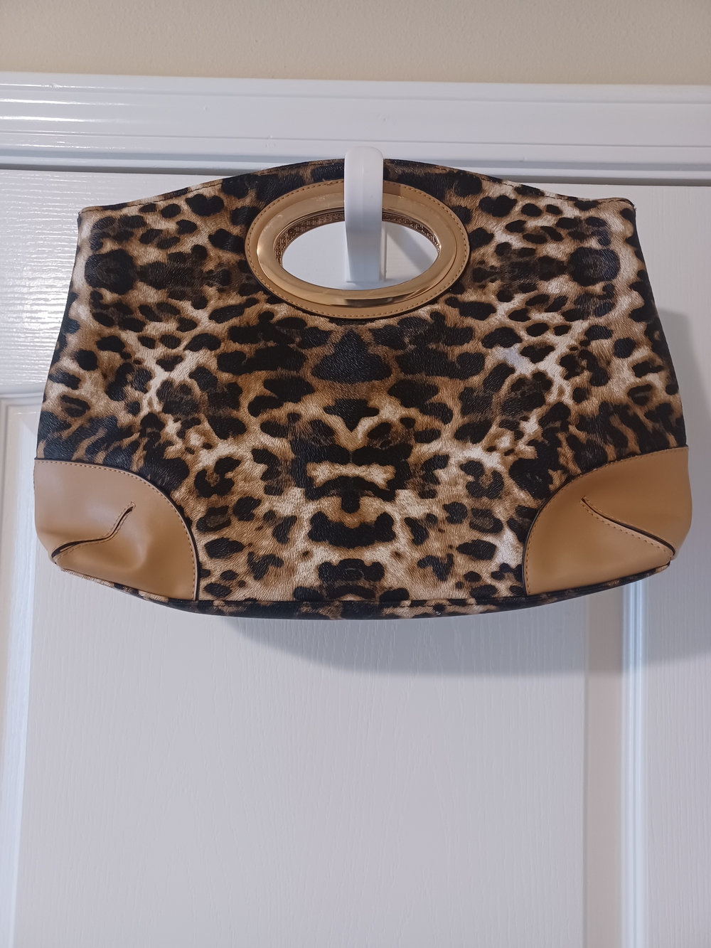Versona Leopard Print Top-Handle Tote with Tan Accents